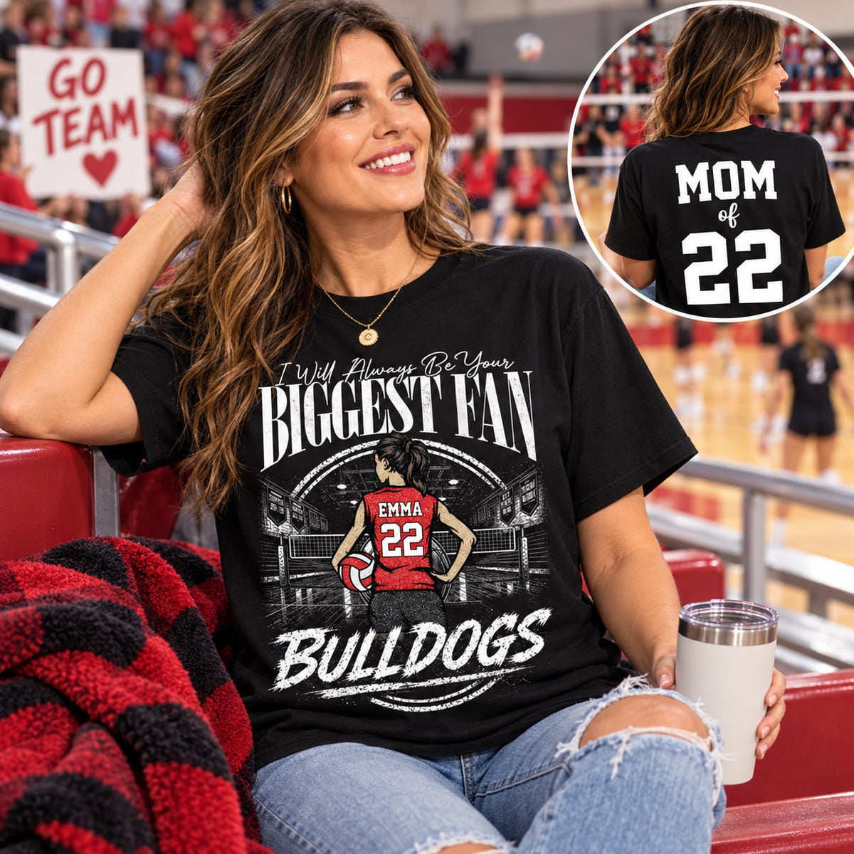 I'll Always Be Your Biggest Fan, Personalized Volleyball Mom Shirt, Custom Player Name & Number Tee, Game Day Mom Gift Na02 VH01