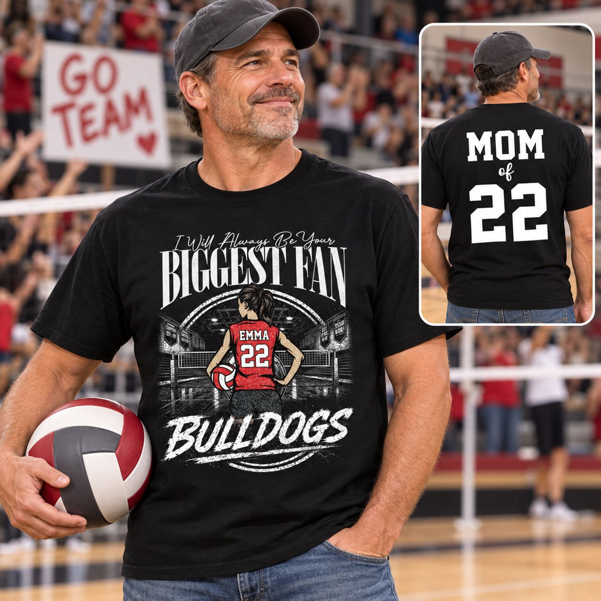 I'll Always Be Your Biggest Fan, Personalized Volleyball Mom Shirt, Custom Player Name & Number Tee, Game Day Mom Gift Na02 VH01