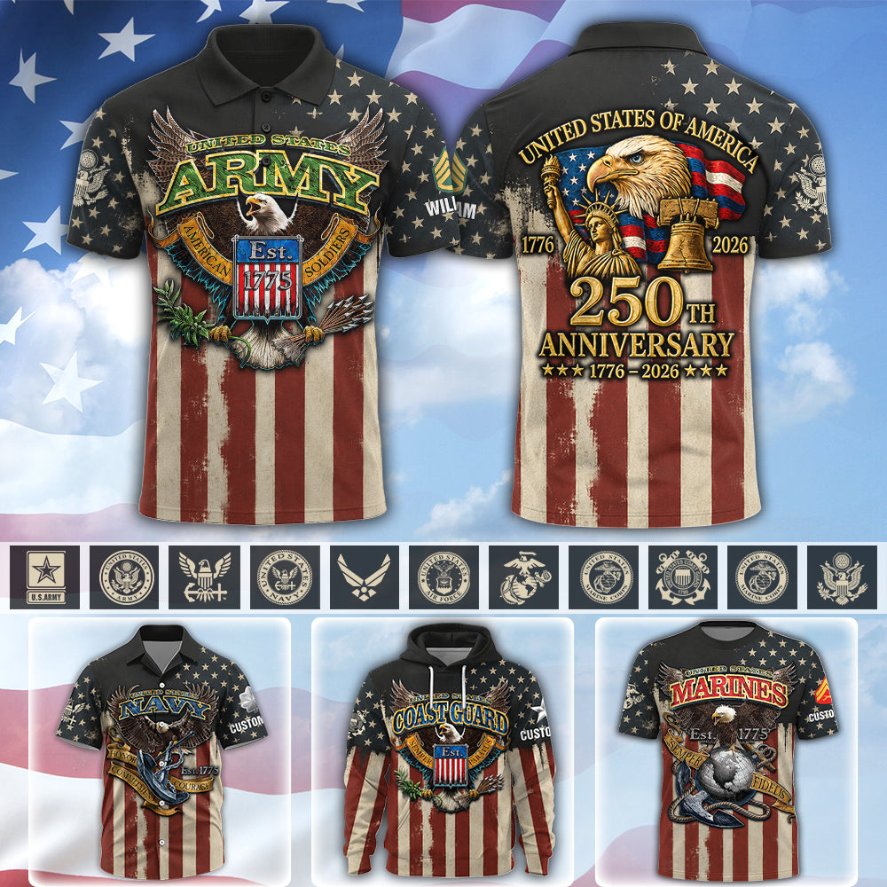 Custom Veteran Shirt United States 250th Anniversary Available All Military Branches Gift For Veteran Retired K1702 MT2