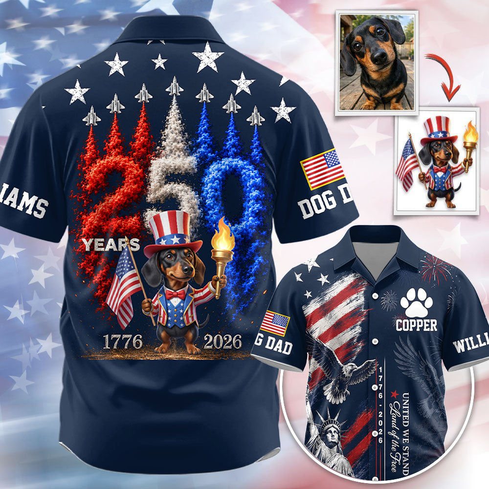 Personalized America 250th Anniversary 1776-2026 Hawaiian Shirt, Custom Photo Dog Cat For Pet Lover T1807 Hv01