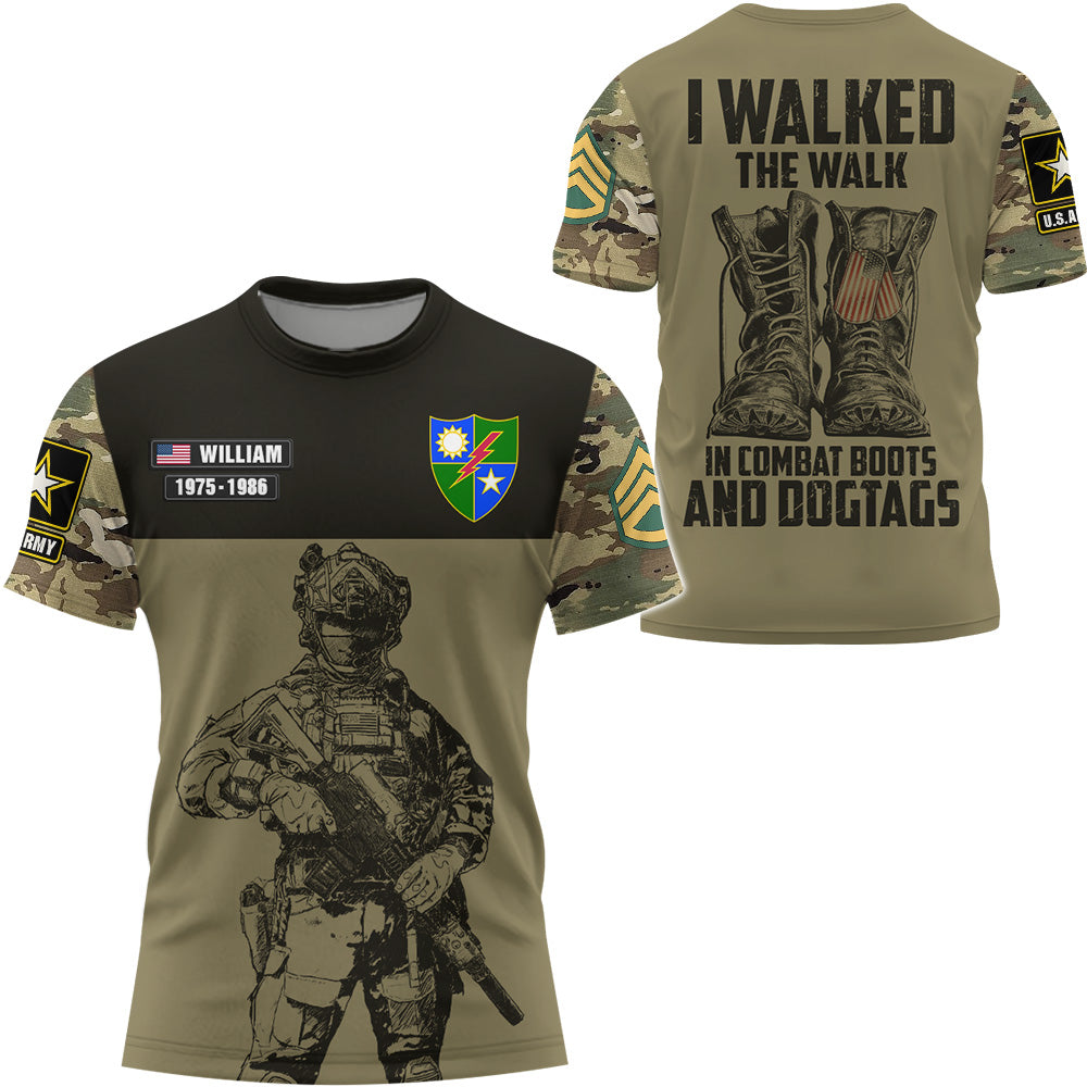 Custom All Over Print Shirt Walked The Walk, Custom Military Patches Veteran Shirt Gifts For Dad, Grandpa K1702 Trhn