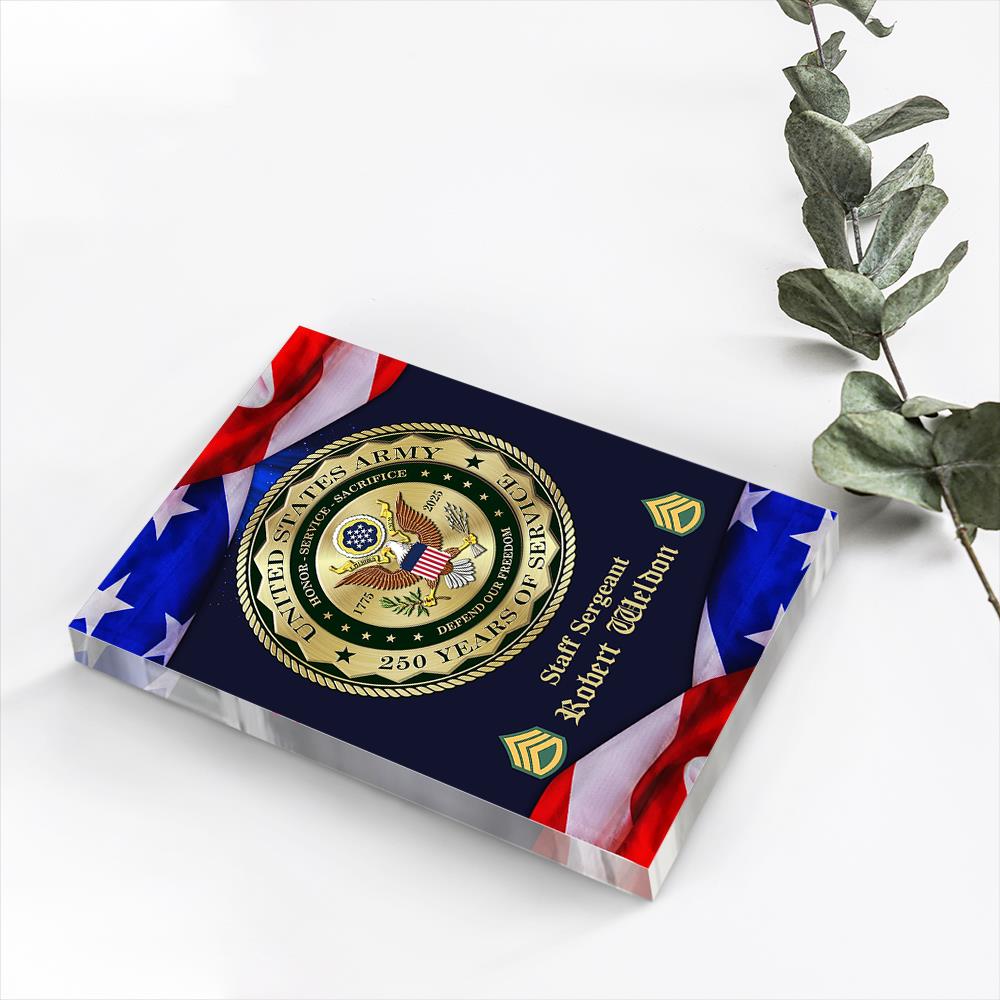 Personalized Acrylic Block 250th Anniversary Military Available All Military Branch Logo, Insignia K1702 Trhn 