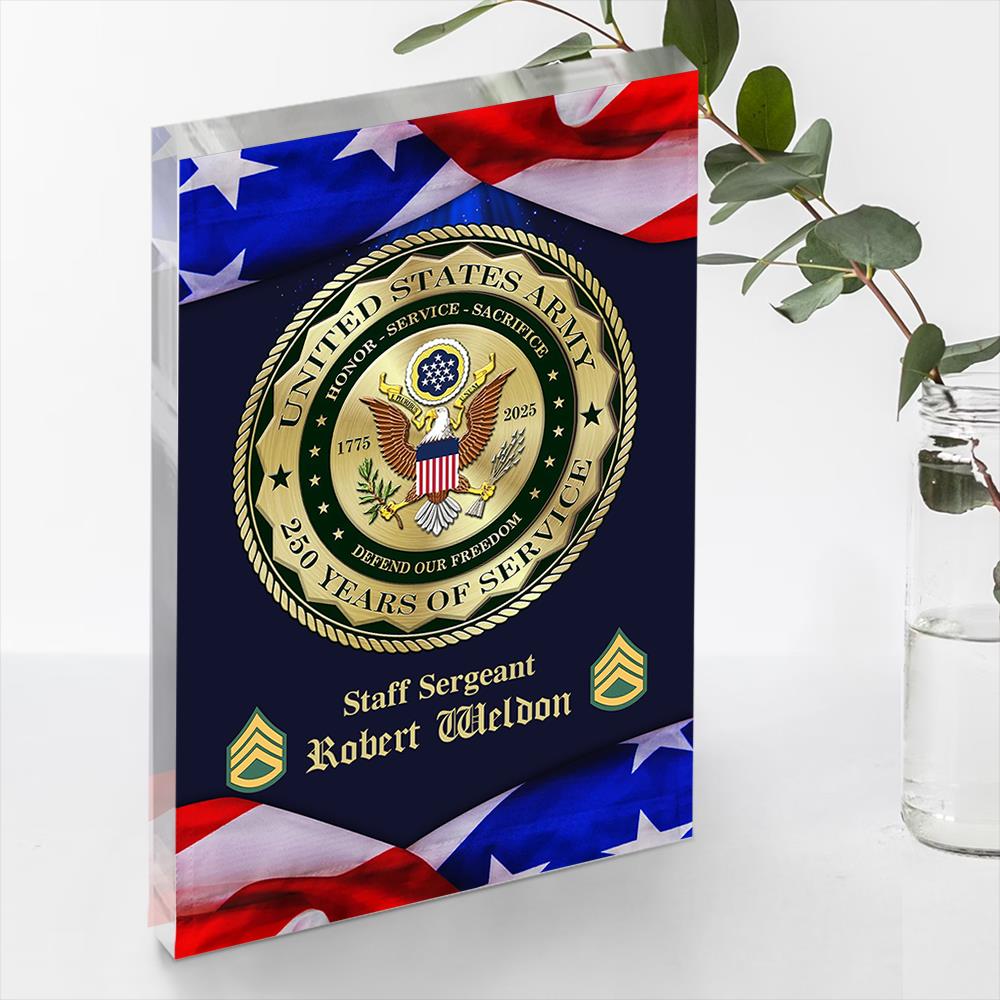 Personalized Acrylic Block 250th Anniversary Military Available All Military Branch Logo, Insignia K1702 Trhn 