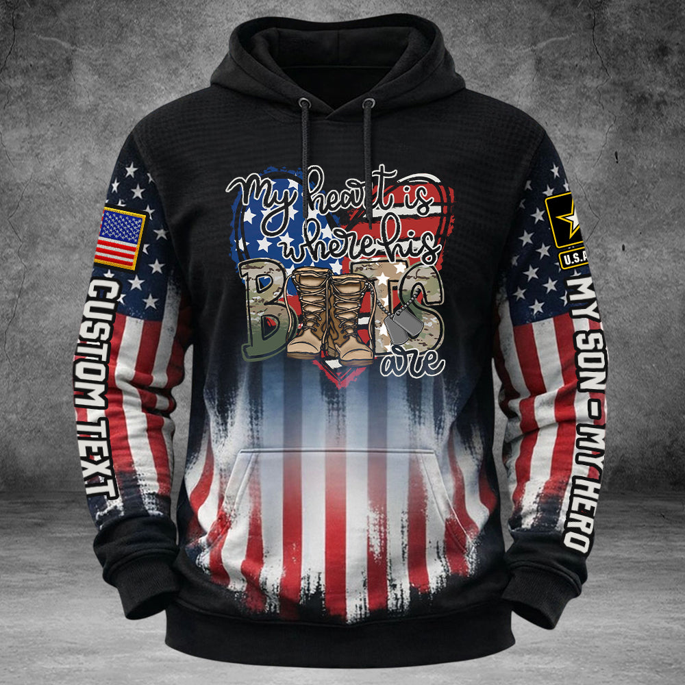 260226 My Heart Is Where His Boots Are, My Son My Hero - Proud Military Family All Over Print Shirt Hoodie Gift K1702 Trhn