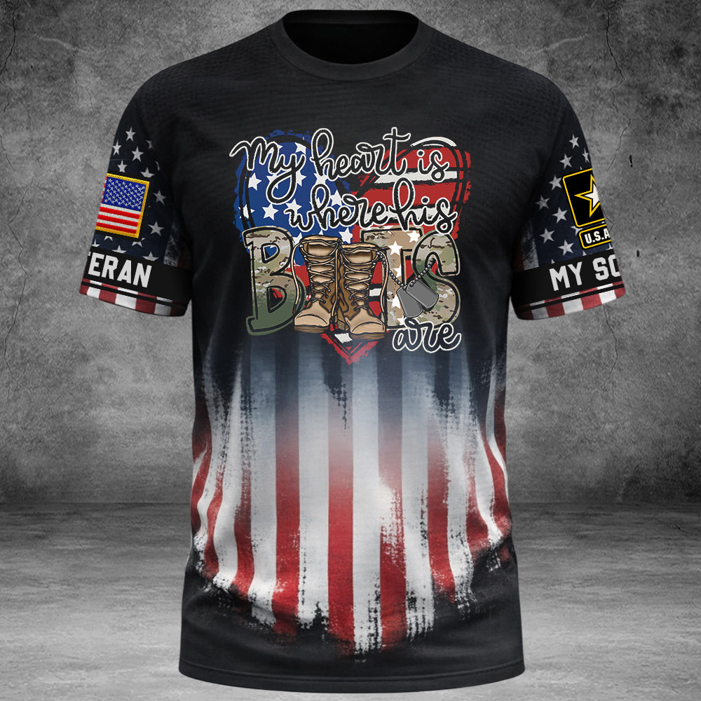 260226 My Heart Is Where His Boots Are, My Son My Hero - Proud Military Family All Over Print Shirt Hoodie Gift K1702 Trhn