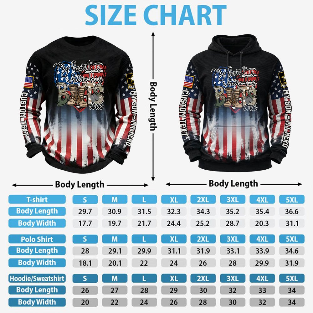 260226 My Heart Is Where His Boots Are, My Son My Hero - Proud Military Family All Over Print Shirt Hoodie Gift K1702 Trhn