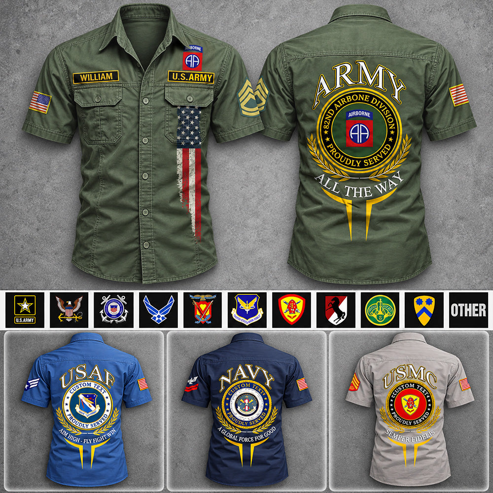 Custom Cotton Cargo Military Shirts Gift Military Patches Available All Military Branches Veteran Short Sleeve Tactical Shirt K1702 MT2
