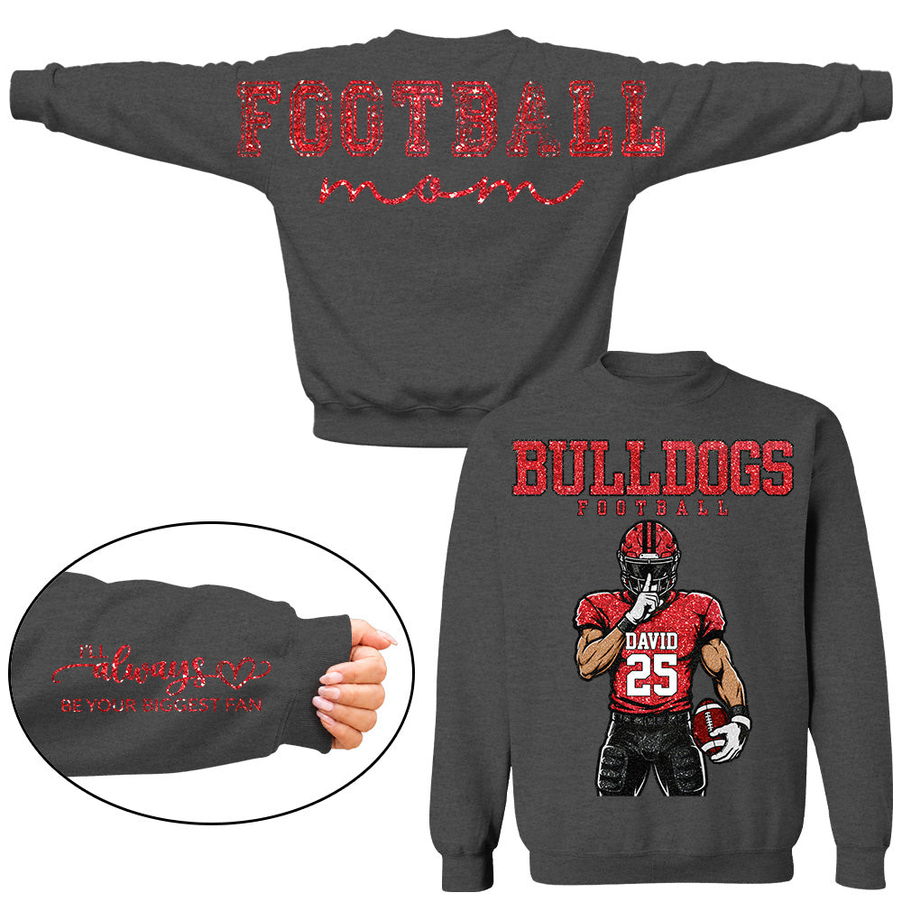 Personalized Football Mom Shirt, Custom Team Player Name Number Front, Oversized Back Print & Sleeve Detail, Game Day Mom Shirt Pt99