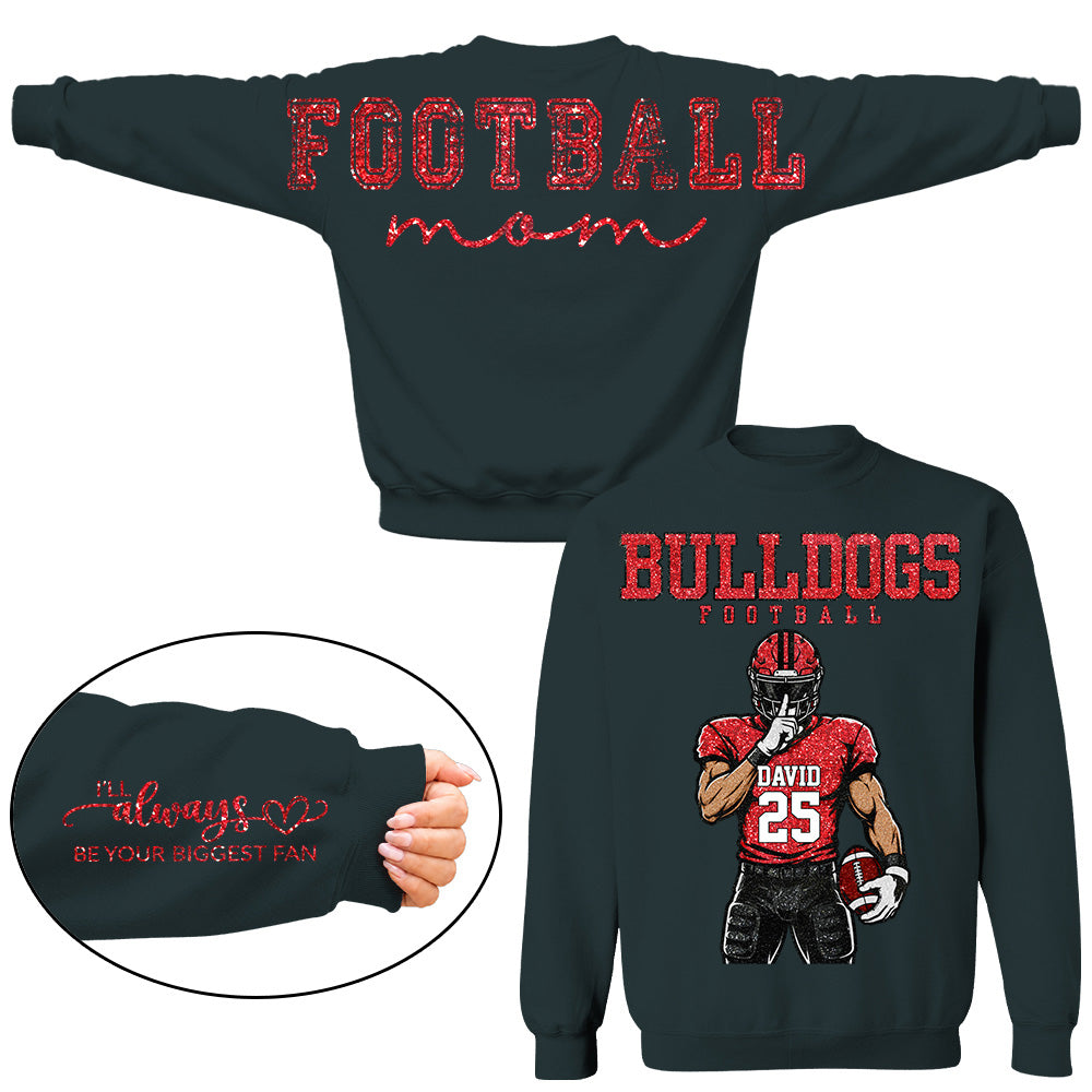 Personalized Football Mom Shirt, Custom Team Player Name Number Front, Oversized Back Print & Sleeve Detail, Game Day Mom Shirt Pt99