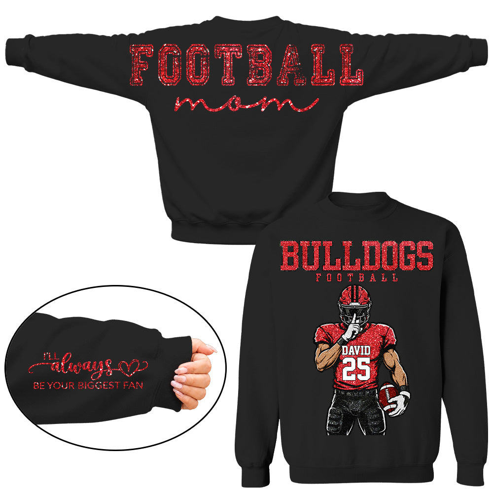 Personalized Football Mom Shirt, Custom Team Player Name Number Front, Oversized Back Print & Sleeve Detail, Game Day Mom Shirt Pt99