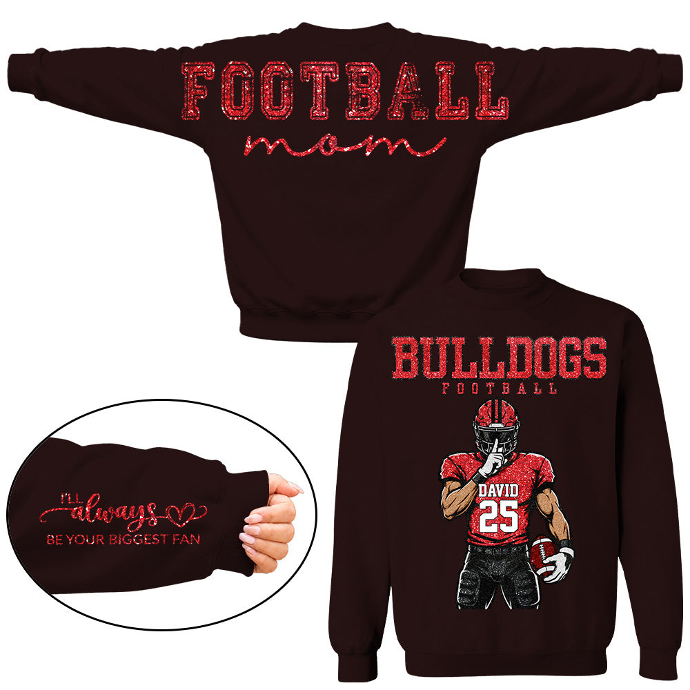 Personalized Football Mom Shirt, Custom Team Player Name Number Front, Oversized Back Print & Sleeve Detail, Game Day Mom Shirt Pt99