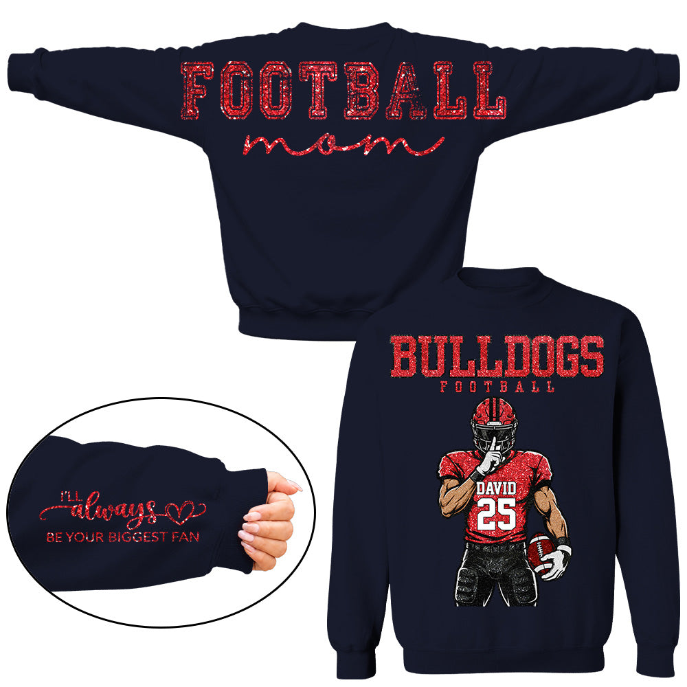 Personalized Football Mom Shirt, Custom Team Player Name Number Front, Oversized Back Print & Sleeve Detail, Game Day Mom Shirt Pt99