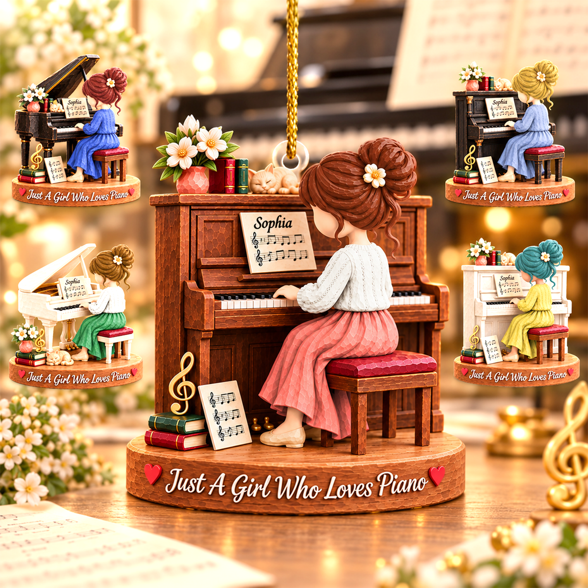 Just A Girl Who Loves Piano, Personalized Piano Ornament, Custom Player Name Gift, Gift For Piano Players Piano Lovers MI209 Hv01