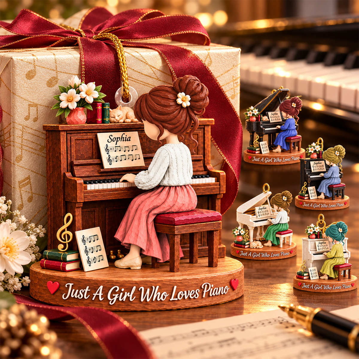 Just A Girl Who Loves Piano, Personalized Piano Ornament, Custom Player Name Gift, Gift For Piano Players Piano Lovers MI209 Hv01