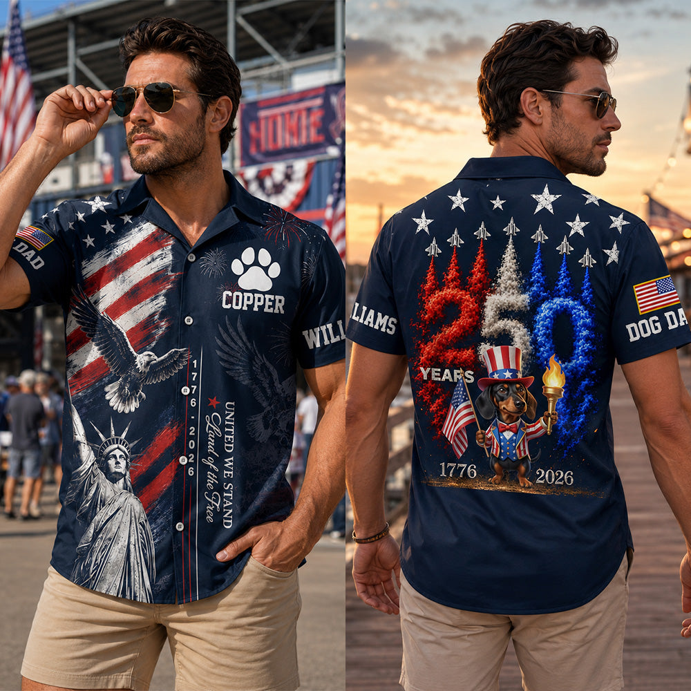 Personalized America 250th Anniversary 1776-2026 Hawaiian Shirt, Custom Photo Dog Cat For Pet Lover T1807 Hv01