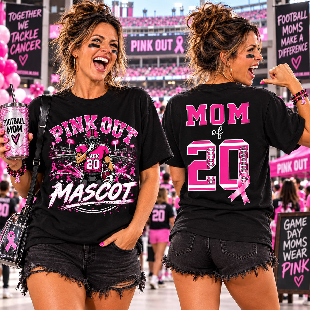 Personalized Pink Out Shirt Breast Cancer Awareness Custom Name & Number Shirt T1807 VH01