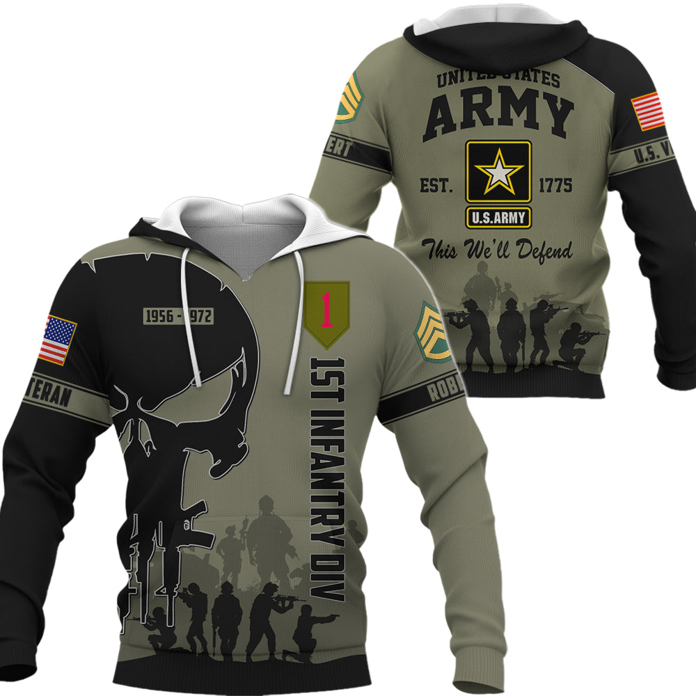 Personalized All Over Print Shirt Veteran Skull Division Rank Name Gift For Veterans K1702 Trhn