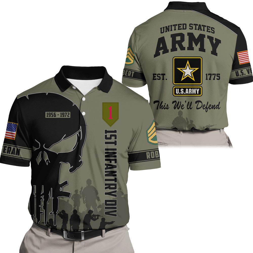 Personalized All Over Print Shirt Veteran Skull Division Rank Name Gift For Veterans K1702 Trhn