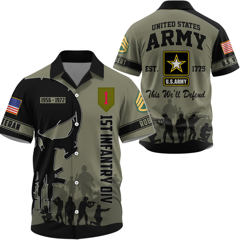 Personalized All Over Print Shirt Veteran Skull Division Rank Name Gift For Veterans K1702 Trhn