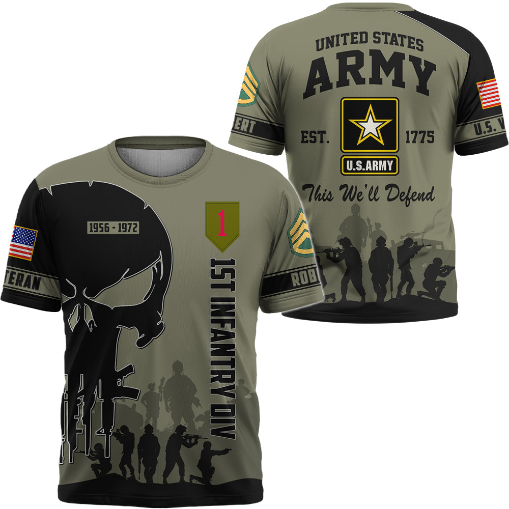 Personalized All Over Print Shirt Veteran Skull Division Rank Name Gift For Veterans K1702 Trhn