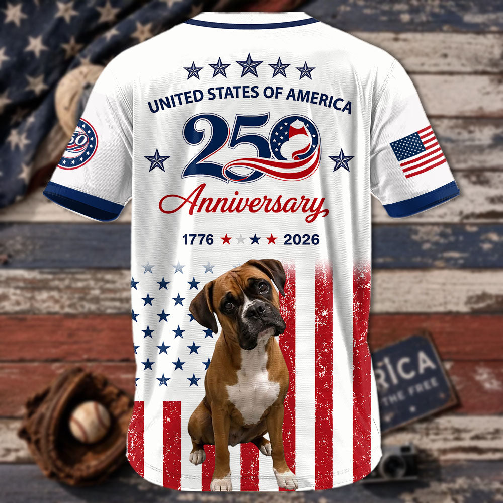 Custom Upload Photo Boxer USA 250th Anniversary Baseball Jersey 1776-2026 Patriotic Dog Lovers Shirt Pt99