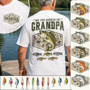 We Are Hooked On Grandpa Personalized Vintage Retro Fishing Shirt, Custom Fishing Gift for Dad, Father's Day Tee Na02 Hv01