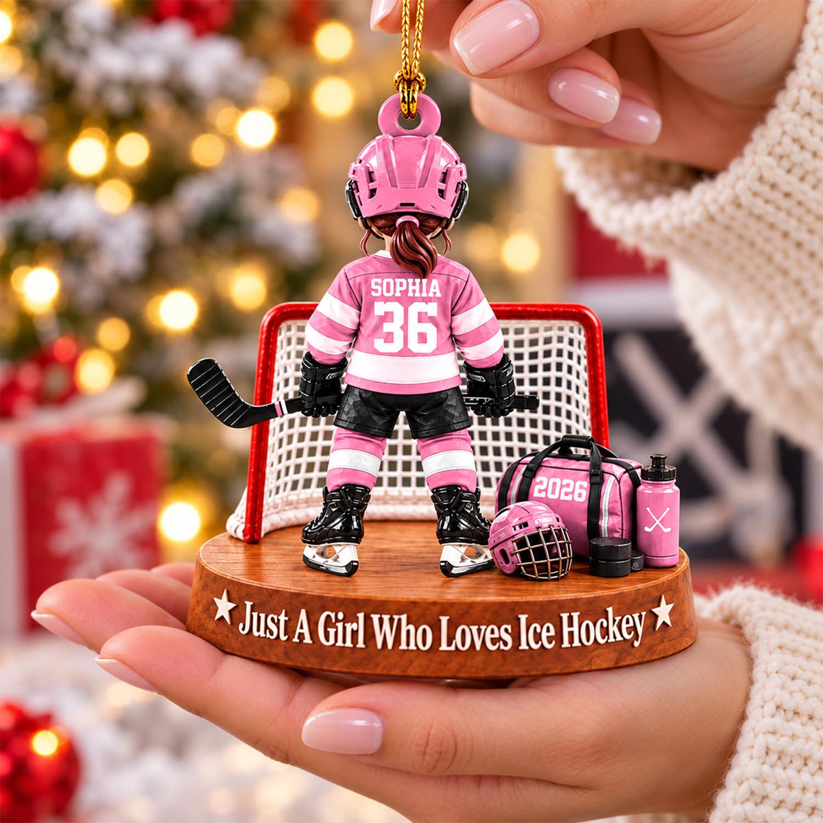 Custom Just A Girl Who Loves Ice Hockey Ornament, Christmas Tree Decoration, Hockey Gift L0411 Pt99