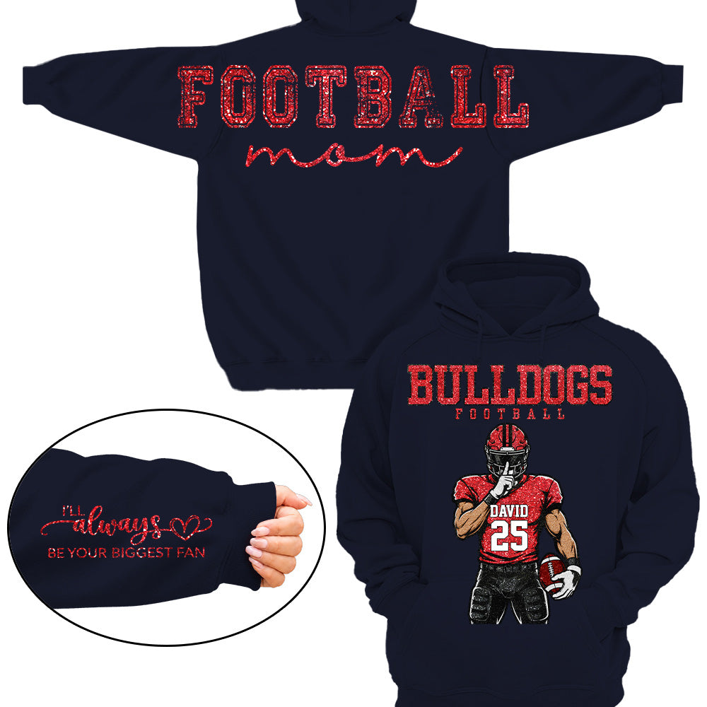 Personalized Football Mom Shirt, Custom Team Player Name Number Front, Oversized Back Print & Sleeve Detail, Game Day Mom Shirt Pt99