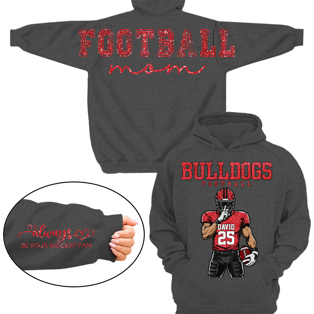 Personalized Football Mom Shirt, Custom Team Player Name Number Front, Oversized Back Print & Sleeve Detail, Game Day Mom Shirt Pt99