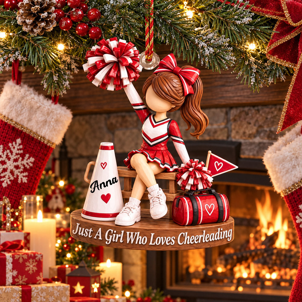 Personalized Cheerleader Ornament, Custom Name Cheer Gift for Girl Nh00
