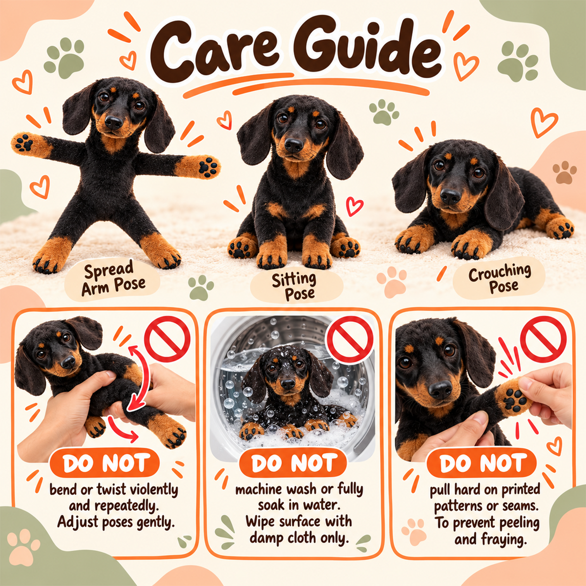 Personalized Dachshund Photo Pet Squishy Toy Poseable Plush Doll, Funny Gift For Dog Mom, Dad, Pet Lover T1807 T24 TL06