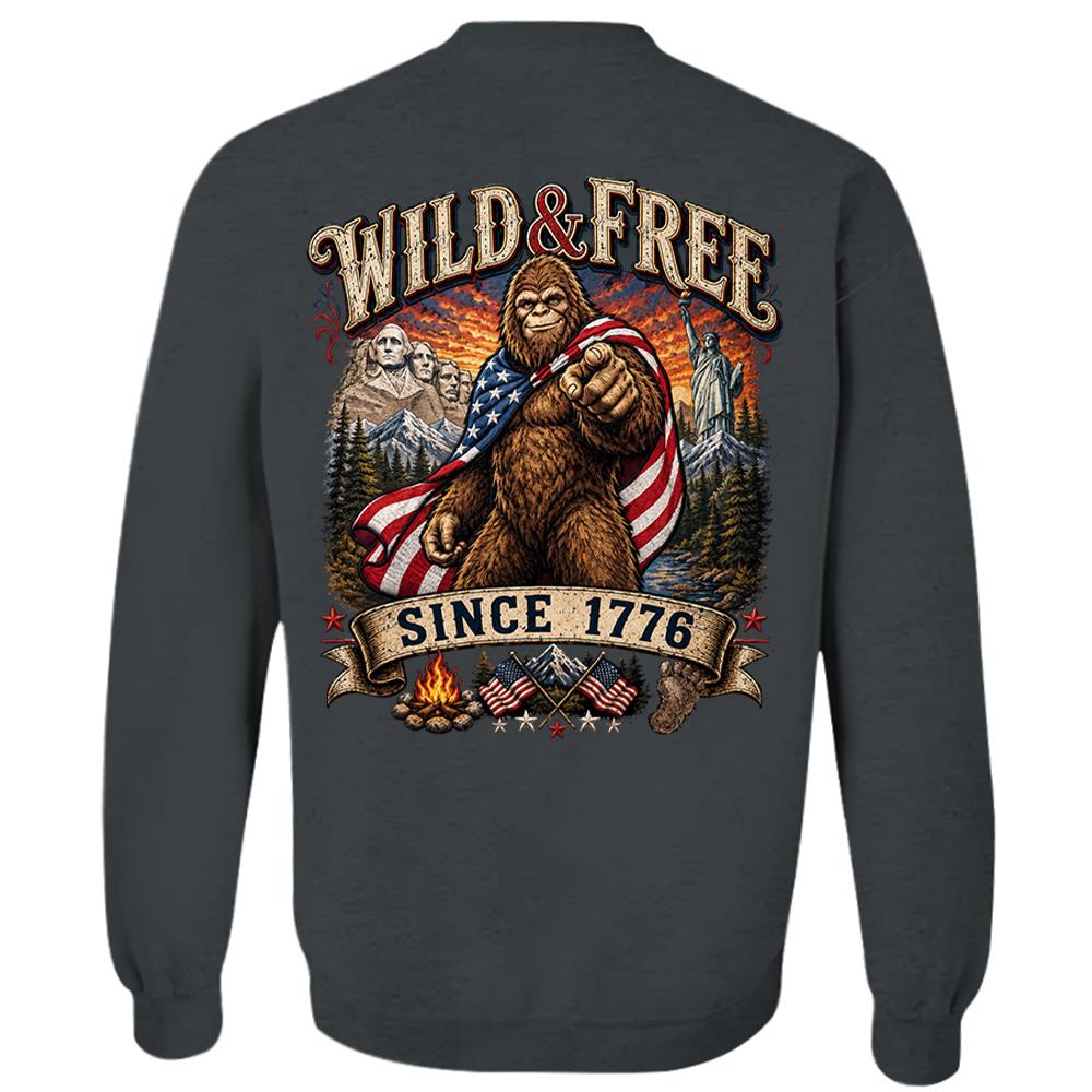 Custom Wild & Free Since 1776 Bigfoot Patriotic T-Shirt