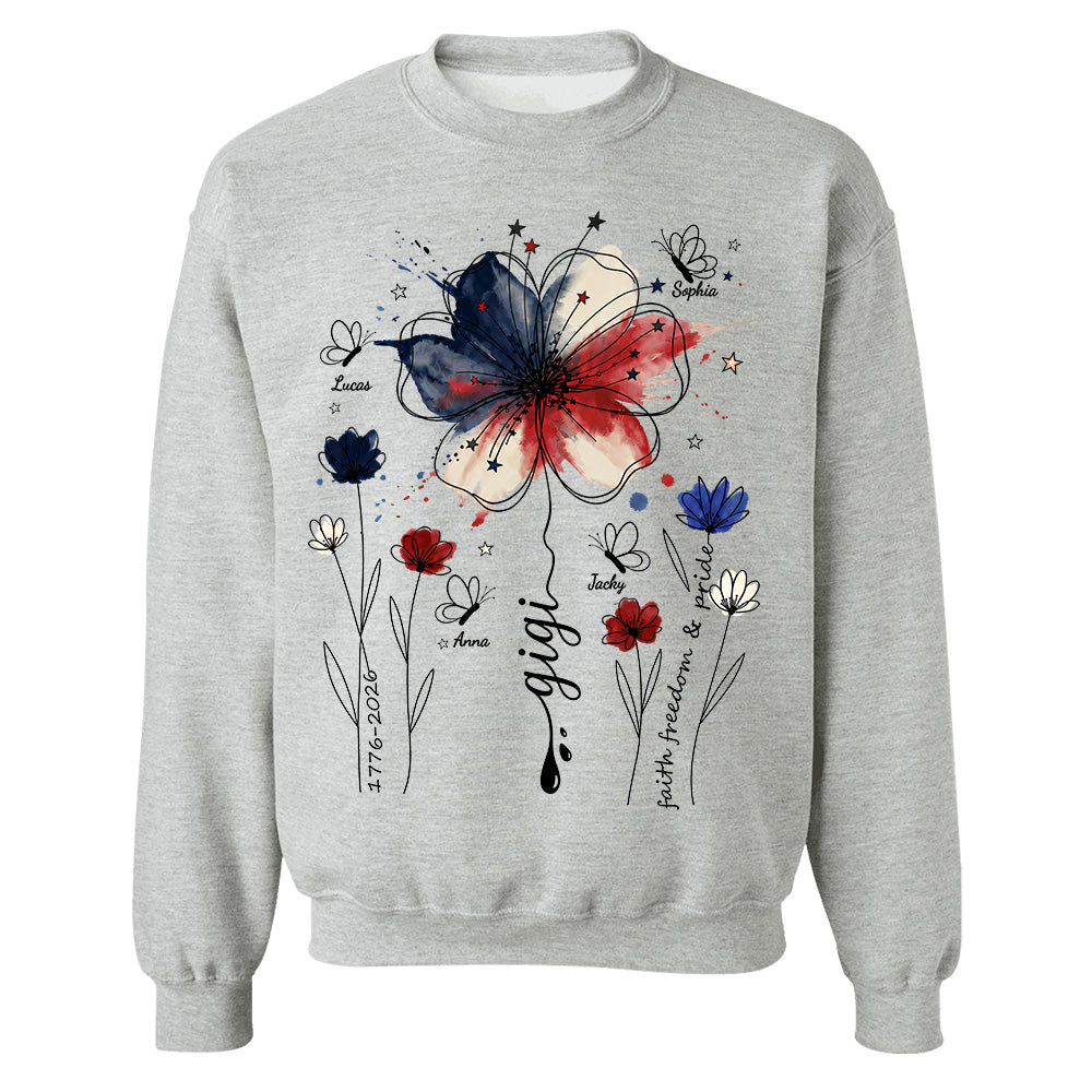 Personalized Grandma Shirt USA 250th Anniversary, Boho Floral Patriotic Tee, Custom Names Gift For Grandma Mom T1807 TH23