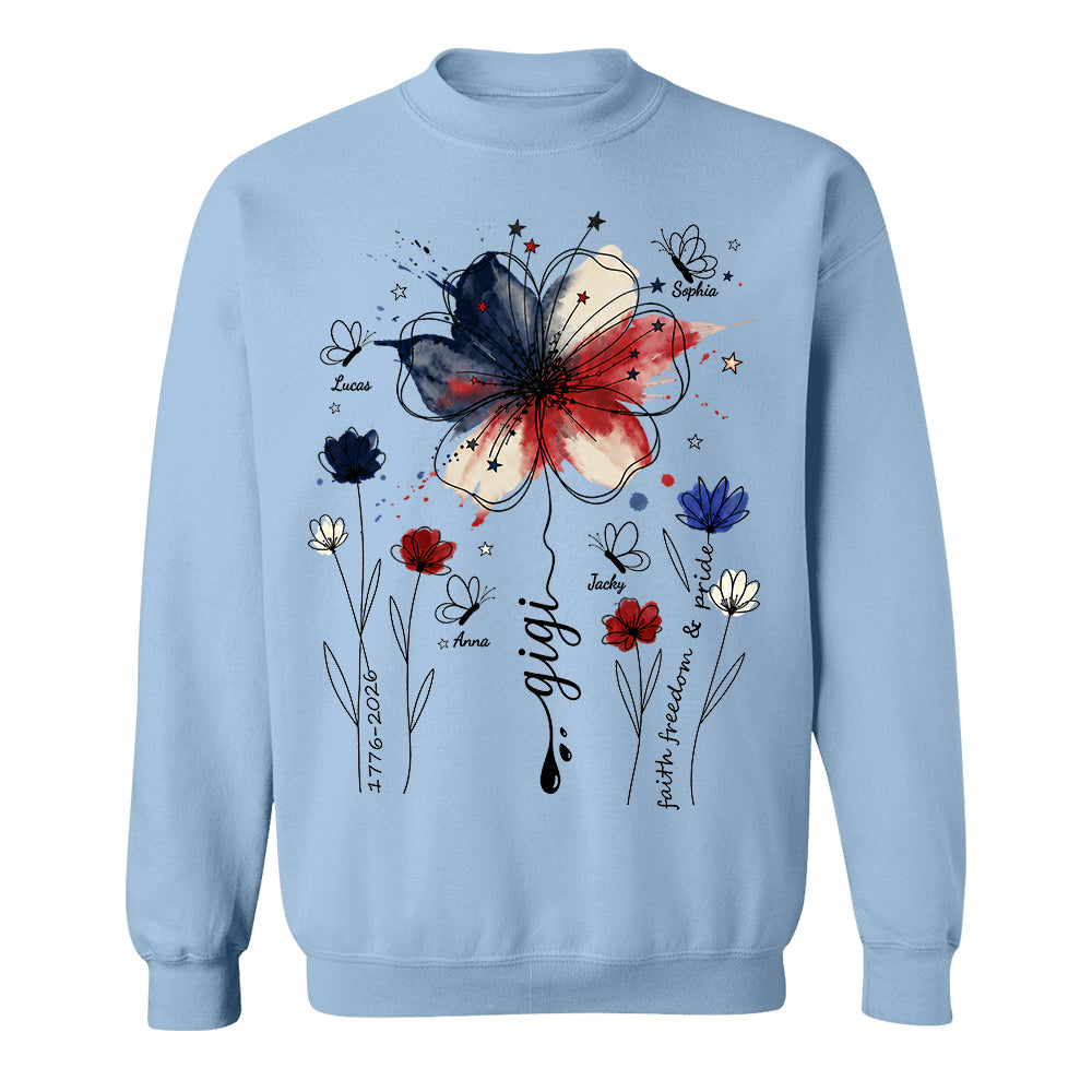 Personalized Grandma Shirt USA 250th Anniversary, Boho Floral Patriotic Tee, Custom Names Gift For Grandma Mom T1807 TH23