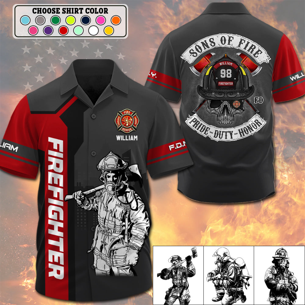 Sons Of Fire Pride Duty Honor - Personalized Hawaiian Shirt - Gift For Fireman Firefighter T1807 TH23