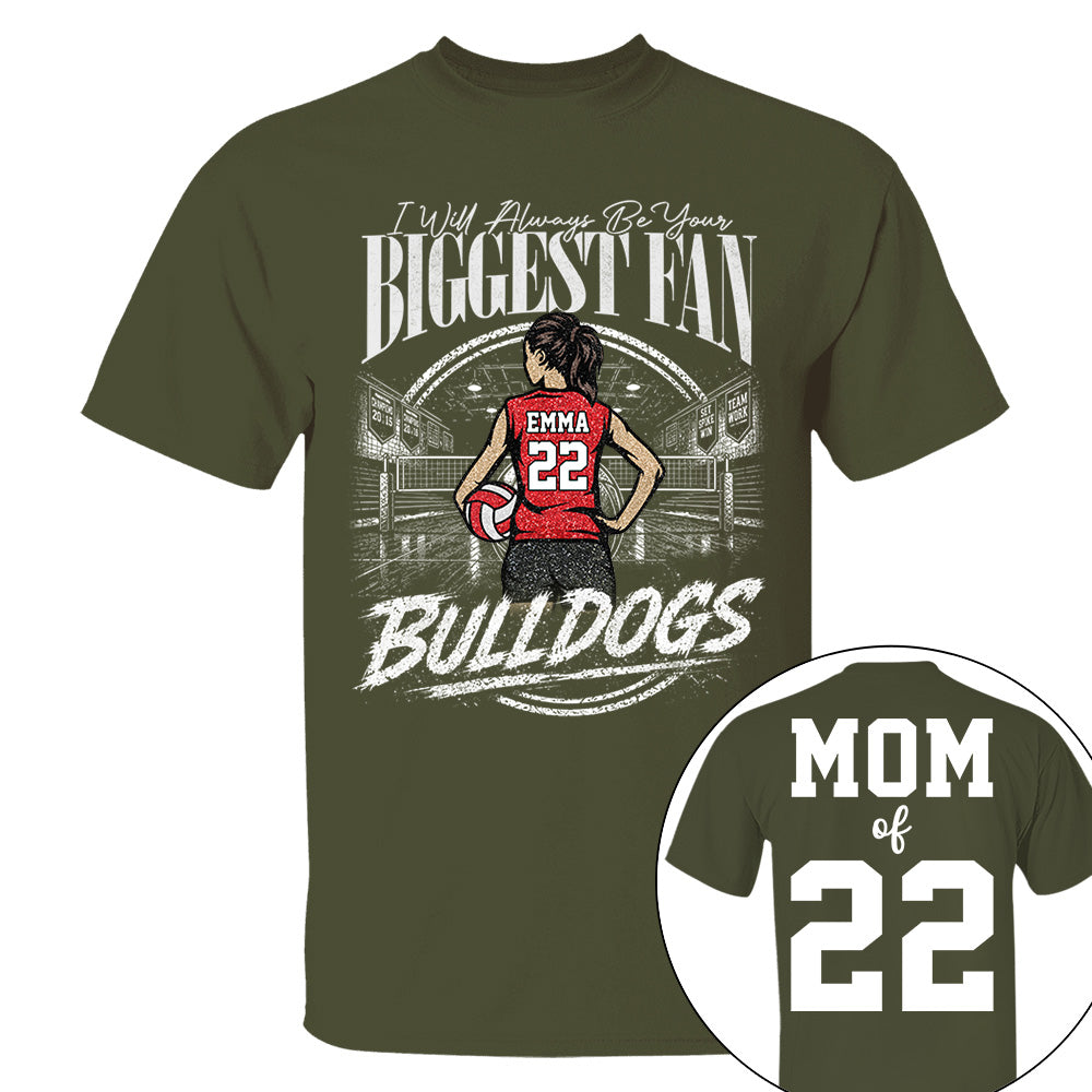 I'll Always Be Your Biggest Fan, Personalized Volleyball Mom Shirt, Custom Player Name & Number Tee, Game Day Mom Gift Na02 VH01