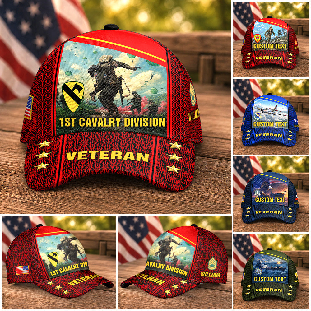 Custom US Military Baseball Cap Custom All Branches Rank Division Name For Military Retirement Veteran Dad Grandpa K1702 MT2