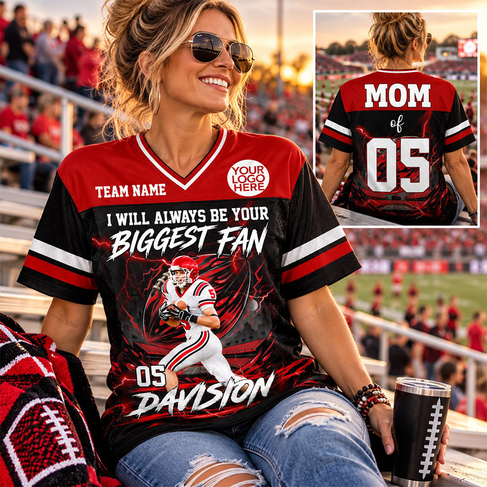 Personalized I Will Always Be Your Biggest Fan ,Custom Photo Jersey , Player Name & Number, Football Mom Gift Na02 Pt99