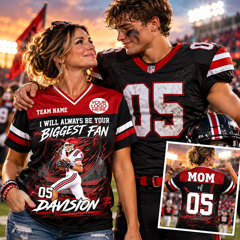 Personalized I Will Always Be Your Biggest Fan ,Custom Photo Jersey , Player Name & Number, Football Mom Gift Na02 Pt99