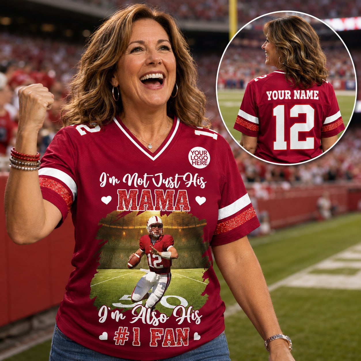 I’m Not Just His Mom I’m Also His #1 Fan, Personalized Football Mom Jersey, Custom Player Photo & Number, Gift for Football Mom Na02 Pt99