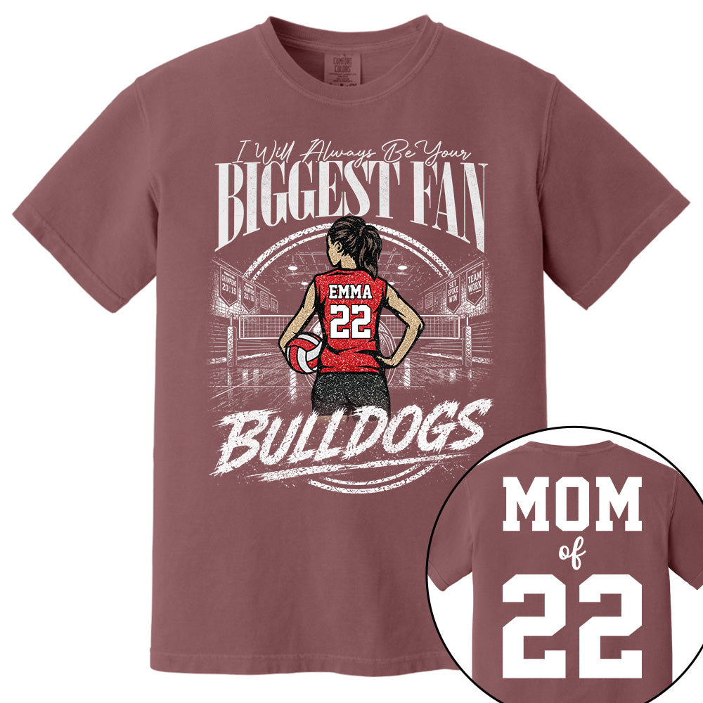 I'll Always Be Your Biggest Fan, Personalized Volleyball Mom Shirt, Custom Player Name & Number Tee, Game Day Mom Gift Na02 VH01