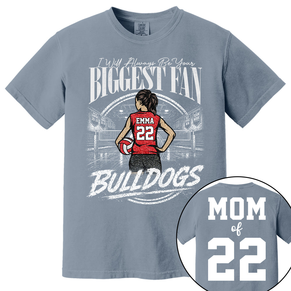 I'll Always Be Your Biggest Fan, Personalized Volleyball Mom Shirt, Custom Player Name & Number Tee, Game Day Mom Gift Na02 VH01