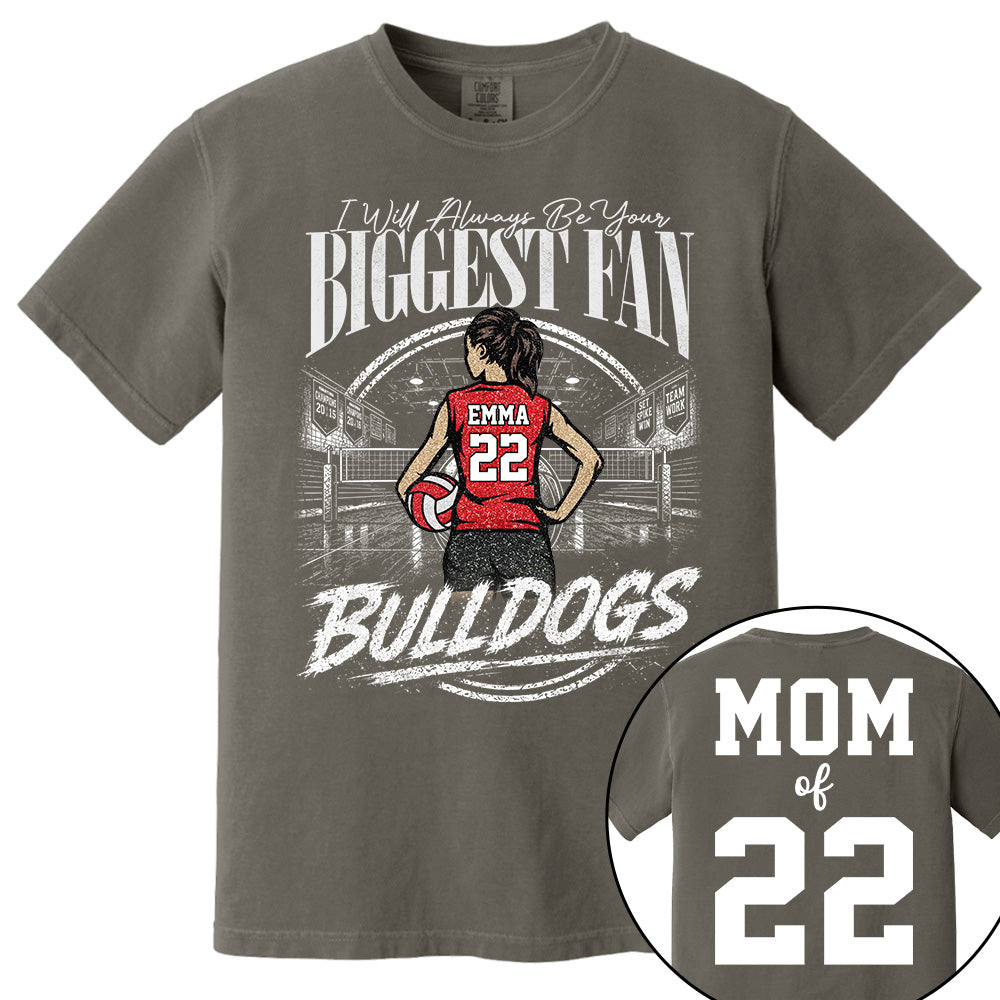 I'll Always Be Your Biggest Fan, Personalized Volleyball Mom Shirt, Custom Player Name & Number Tee, Game Day Mom Gift Na02 VH01