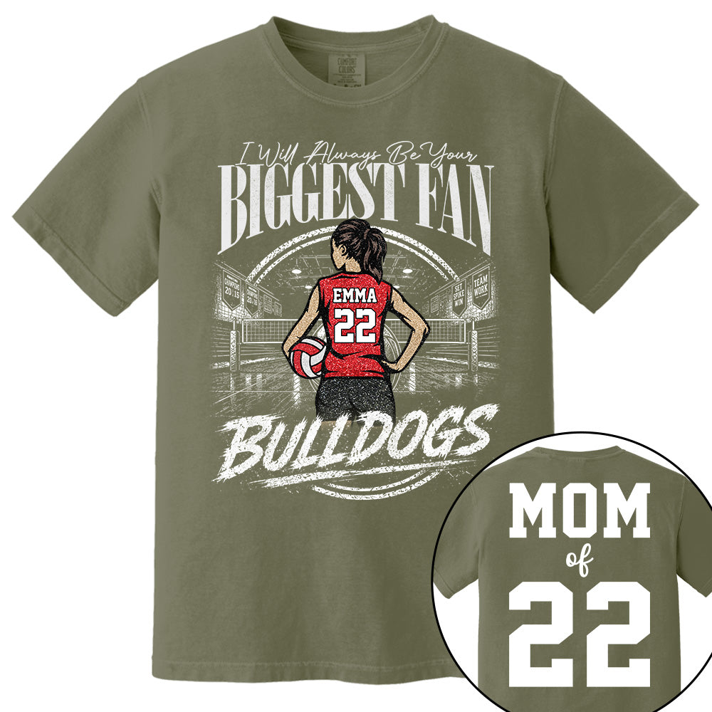 I'll Always Be Your Biggest Fan, Personalized Volleyball Mom Shirt, Custom Player Name & Number Tee, Game Day Mom Gift Na02 VH01