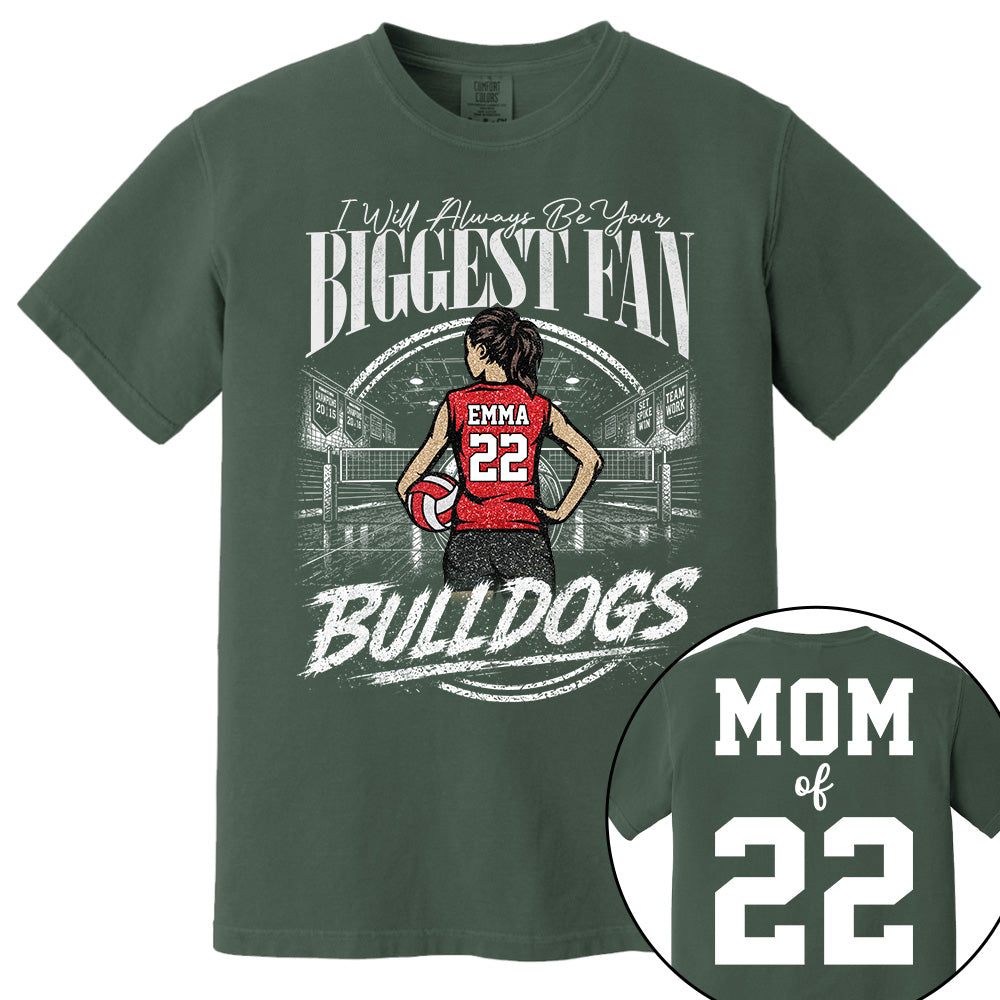 I'll Always Be Your Biggest Fan, Personalized Volleyball Mom Shirt, Custom Player Name & Number Tee, Game Day Mom Gift Na02 VH01