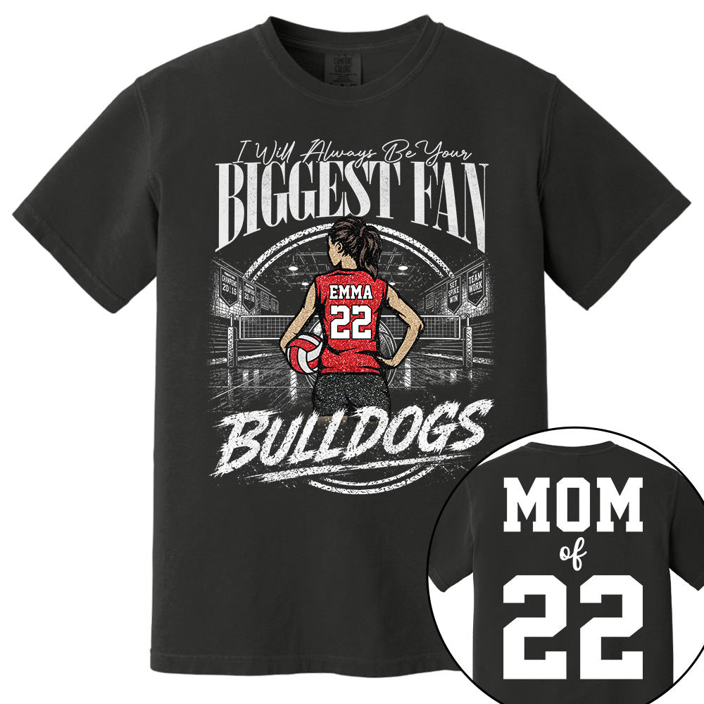 I'll Always Be Your Biggest Fan, Personalized Volleyball Mom Shirt, Custom Player Name & Number Tee, Game Day Mom Gift Na02 VH01