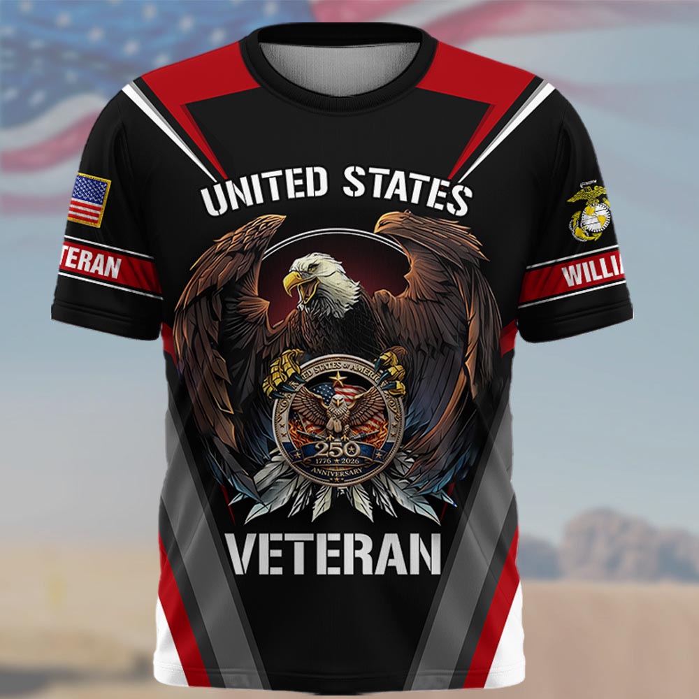 America 250th Anniversary US Veteran Shirt - All Over Print Military Shirt Custom Gift For Veterans