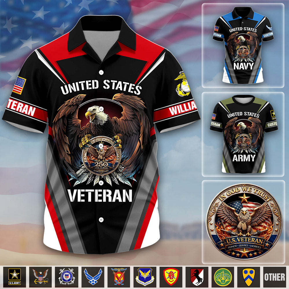 America 250th Anniversary US Veteran Shirt - All Over Print Military Shirt Custom Gift For Veterans