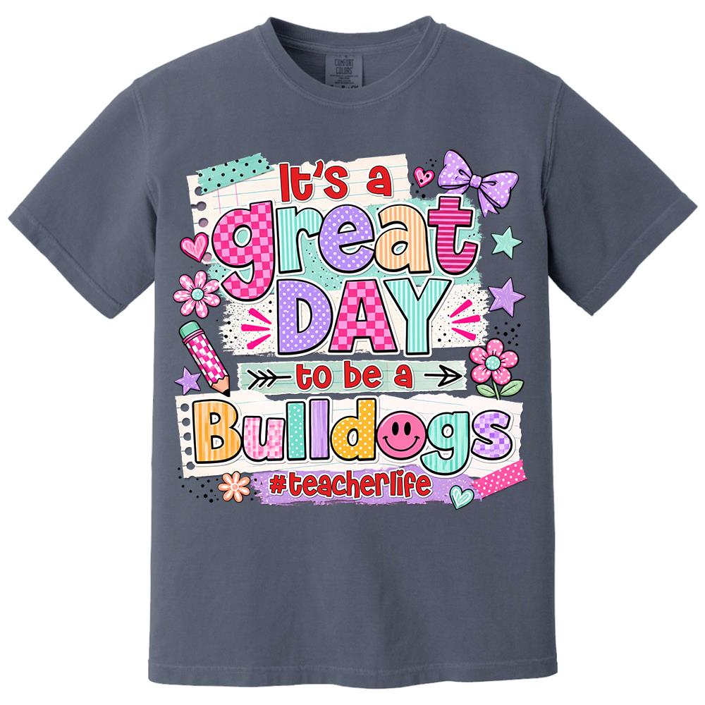 Striped Neon It's A Great Day To Be A Bulldog Personalized School Mascot Retro Stripe Shirt For Teacher Hv01