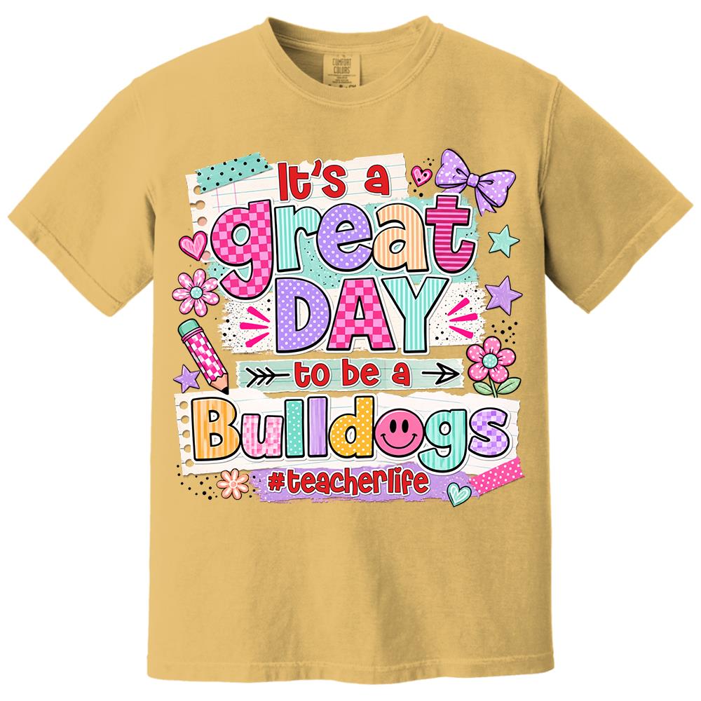 Striped Neon It's A Great Day To Be A Bulldog Personalized School Mascot Retro Stripe Shirt For Teacher Hv01